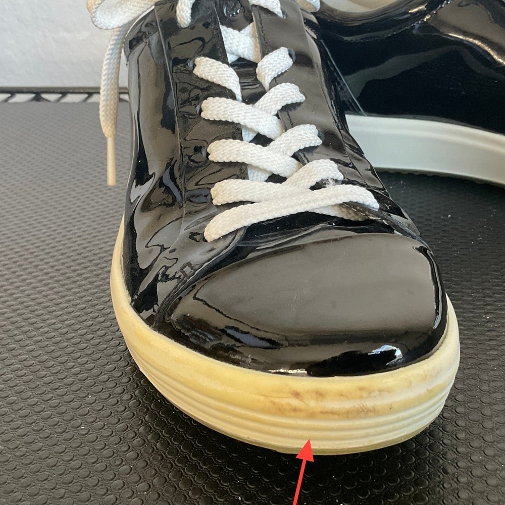 ECCO Soft 7 Womens 8.5 Black Patent Leather Lace Up Sneakers 39 47030301001 - Picture 2 of 14